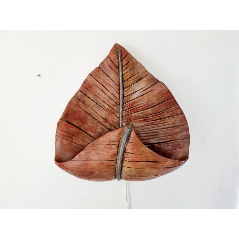 Vintage ceramic wall lamp in the shape of a palm leaf