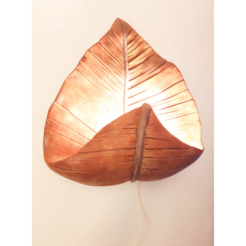 Vintage ceramic wall lamp in the shape of a palm leaf