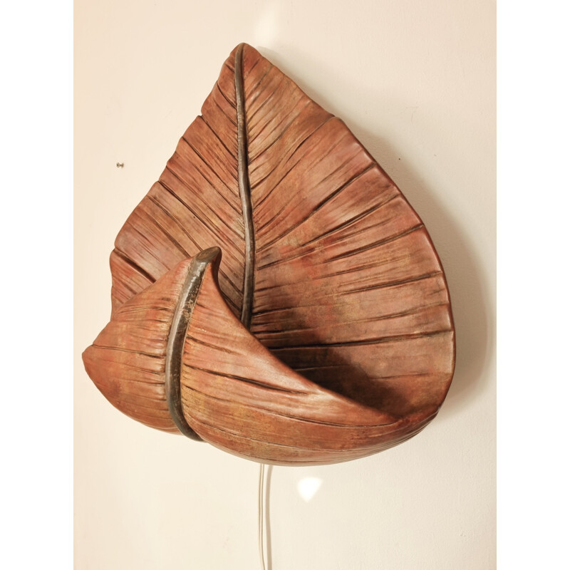 Vintage ceramic wall lamp in the shape of a palm leaf