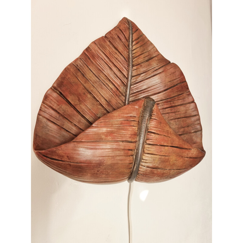 Vintage ceramic wall lamp in the shape of a palm leaf