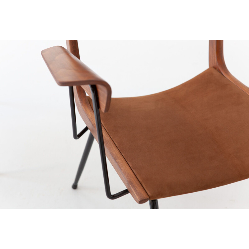 Fauteuil de bureau vintage Boomerang en cuir de daim par Carlo Ratt, 1950