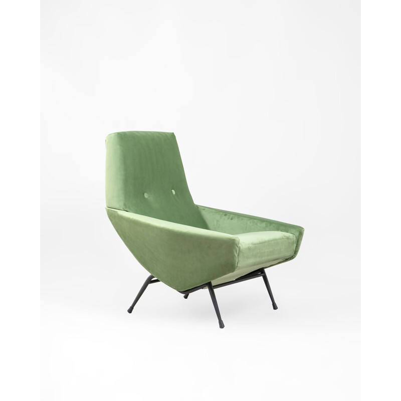 Vintage groen fluwelen fauteuil van Guy Besnard, Frankrijk 1950
