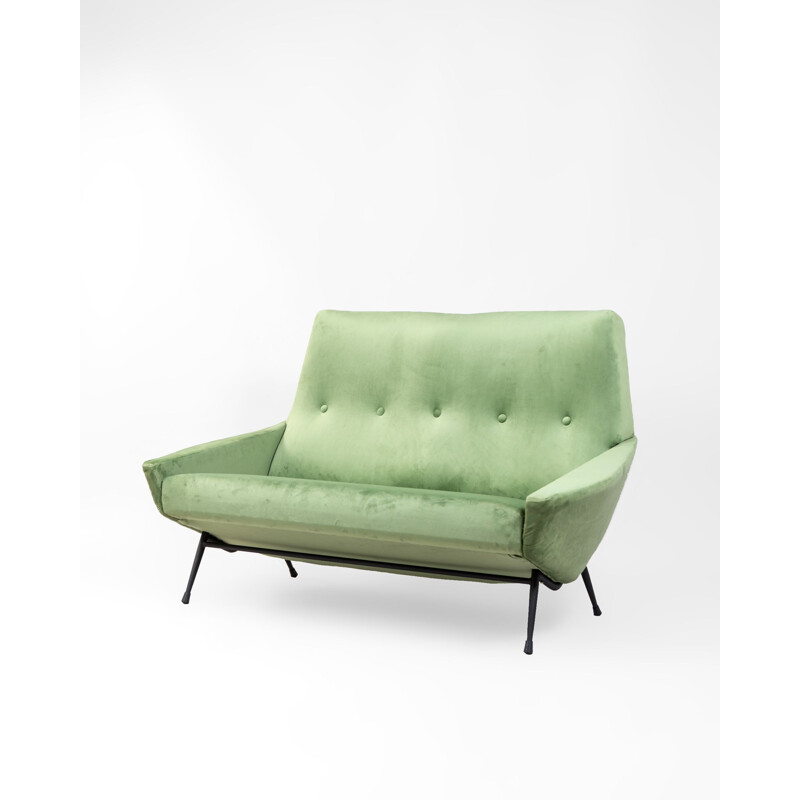 Mid century sofa in green velvet by Guy Besnard, France 1950s