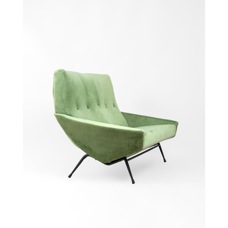 Mid century sofa in green velvet by Guy Besnard, France 1950s