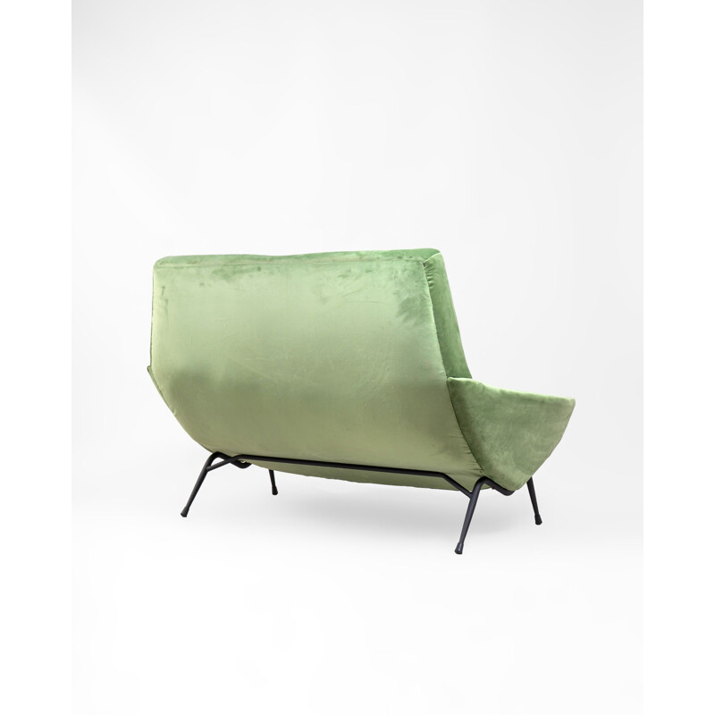 Sofá de veludo verde Vintage de Guy Besnard, França 1950