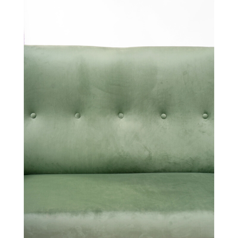 Sofá de veludo verde Vintage de Guy Besnard, França 1950