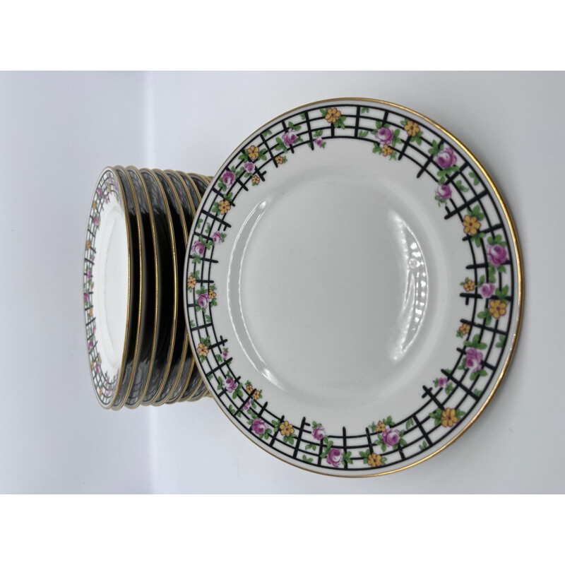 Set of 12 vintage Art Deco plates by Chabrol and Poirier, 1925