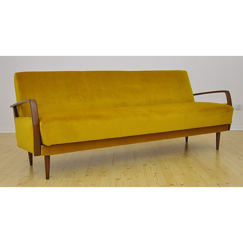 Vintage velvet sofa bed with fold-out function, 1950s