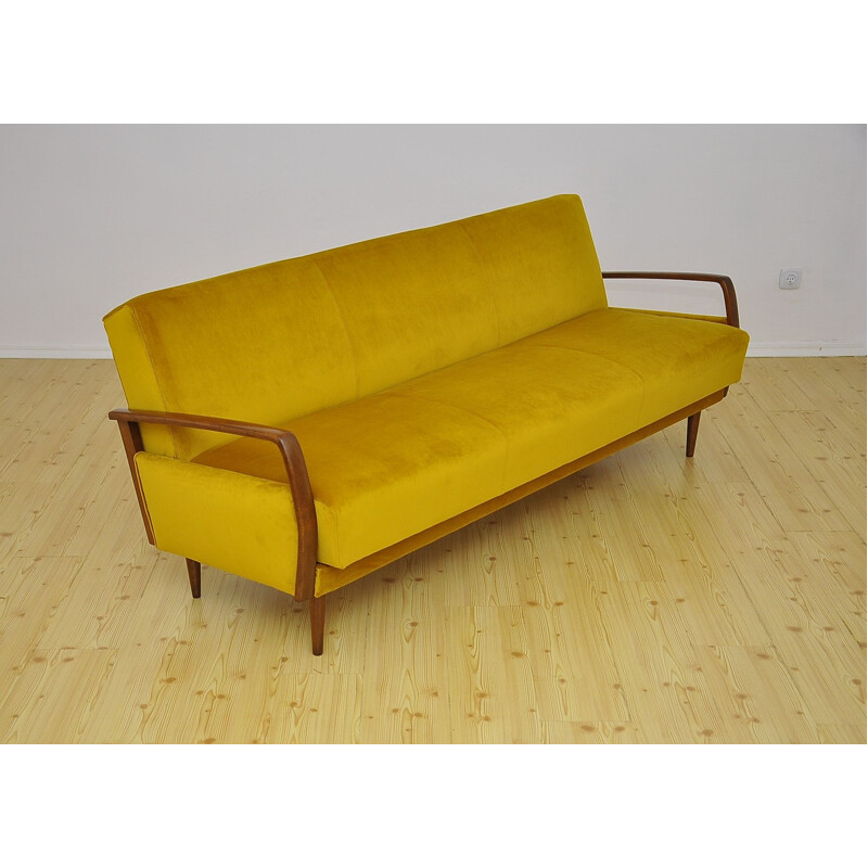 Vintage velvet sofa bed with fold-out function, 1950s