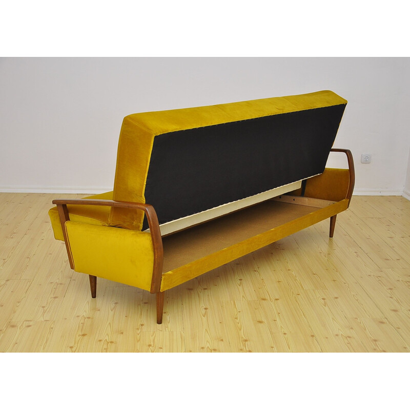 Vintage velvet sofa bed with fold-out function, 1950s