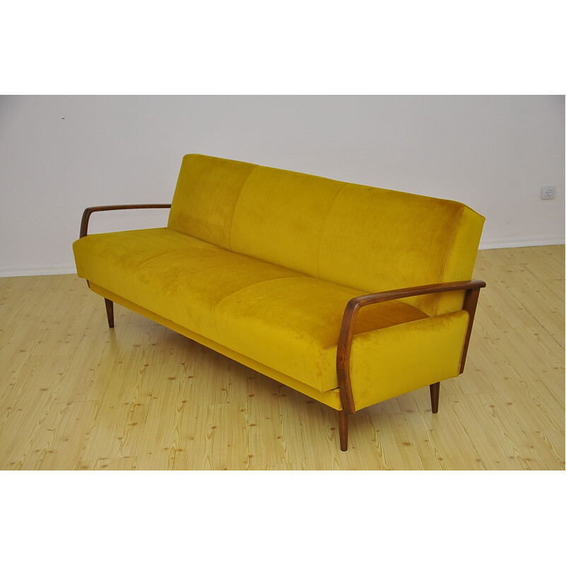 Vintage velvet sofa bed with fold-out function, 1950s