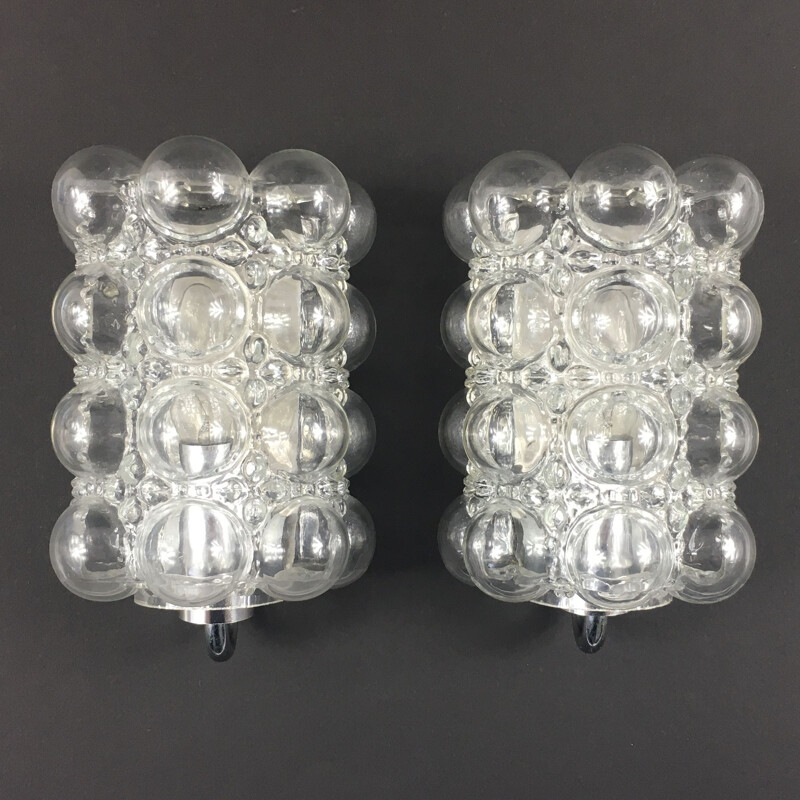 Pair of vintage bubble glass sconces by Helena Tynell for Limburg, Germany 1960