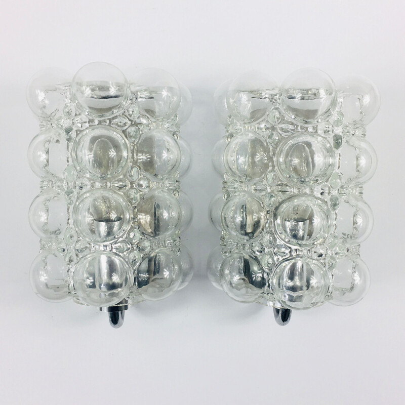 Pair of vintage bubble glass sconces by Helena Tynell for Limburg, Germany 1960