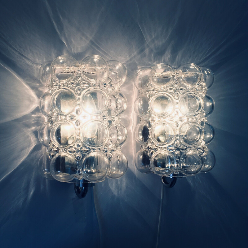 Pair of vintage bubble glass sconces by Helena Tynell for Limburg, Germany 1960