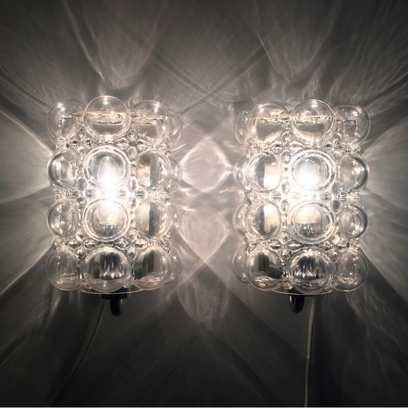 Pair of vintage bubble glass sconces by Helena Tynell for Limburg, Germany 1960