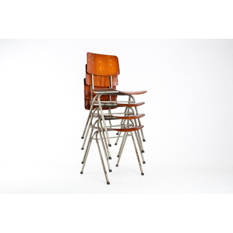 Ensemble de 4 chaises d'école Eromes industrielles - 1960