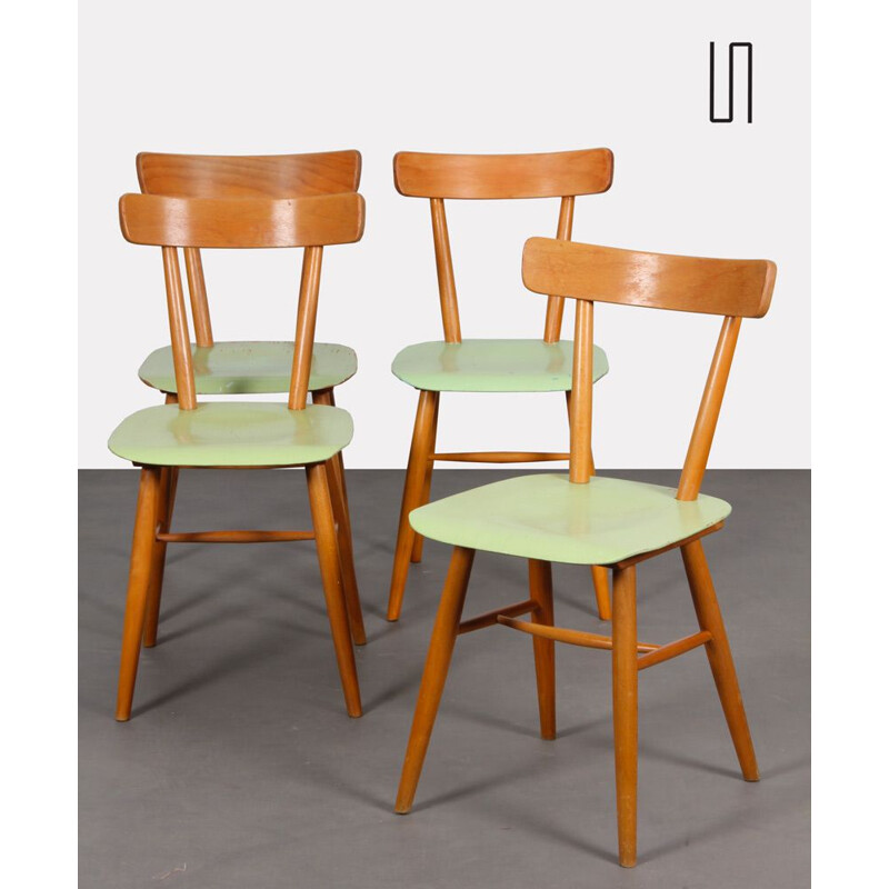 Set of 4 vintage green chairs by Ton, 1960