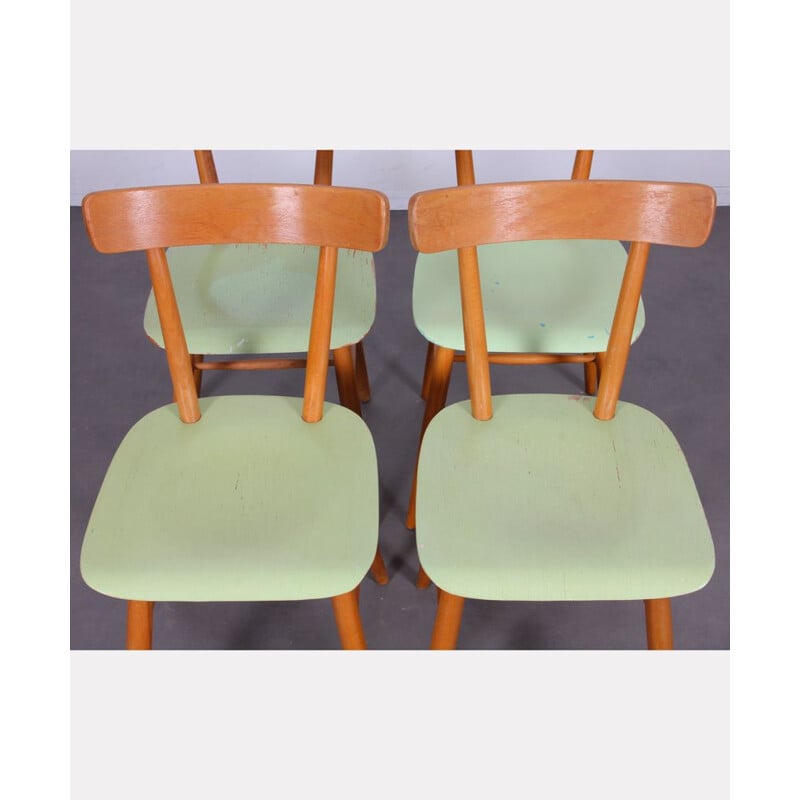 Lot de 4 chaises vintage vertes par Ton, 1960