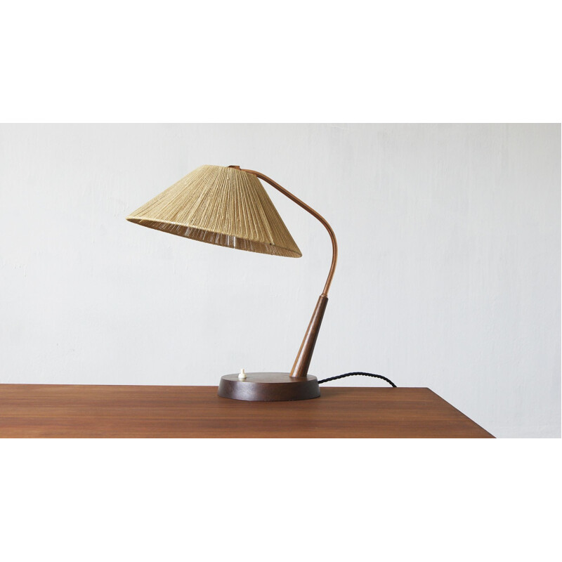 Vintage teak en sisal tafellamp van Temde, 1950