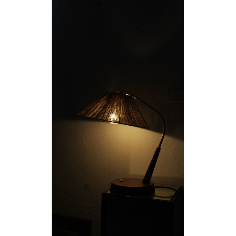 Lampada da tavolo vintage in teak e sisal di Temde, 1950