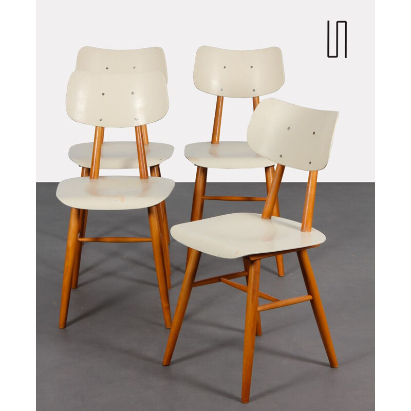 Set van 4 vintage houten stoelen van Ton, 1960