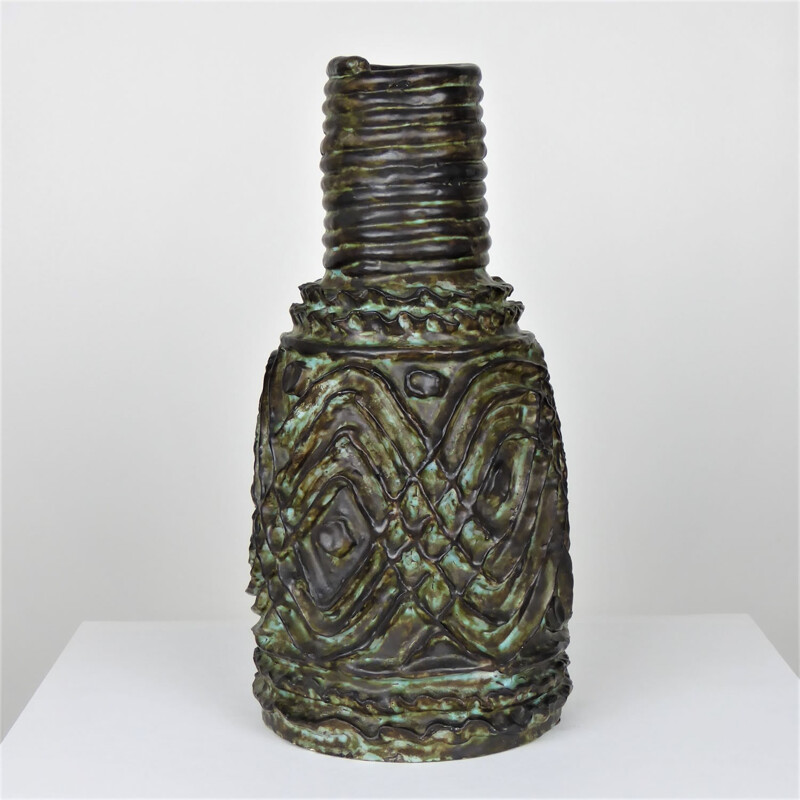Brown enamelled vase, Jérôme MASSIER - 1950s
