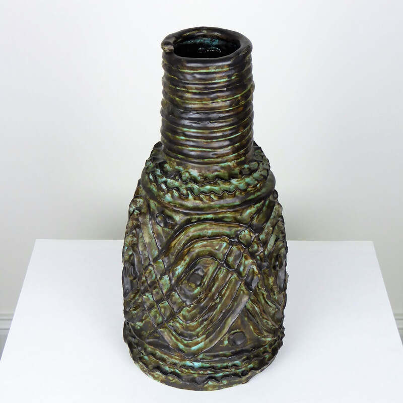 Brown enamelled vase, Jérôme MASSIER - 1950s