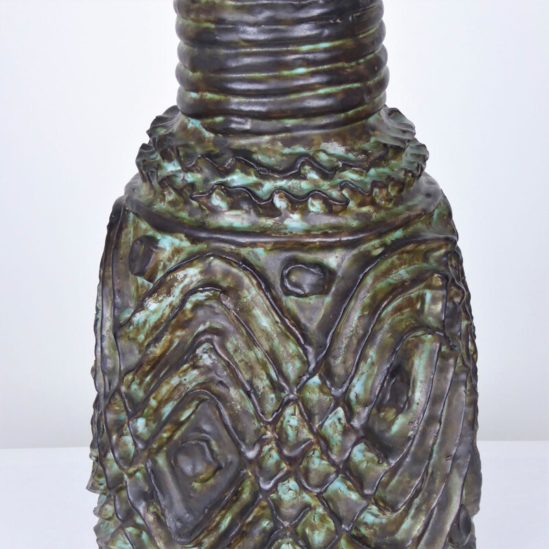 Brown enamelled vase, Jérôme MASSIER - 1950s