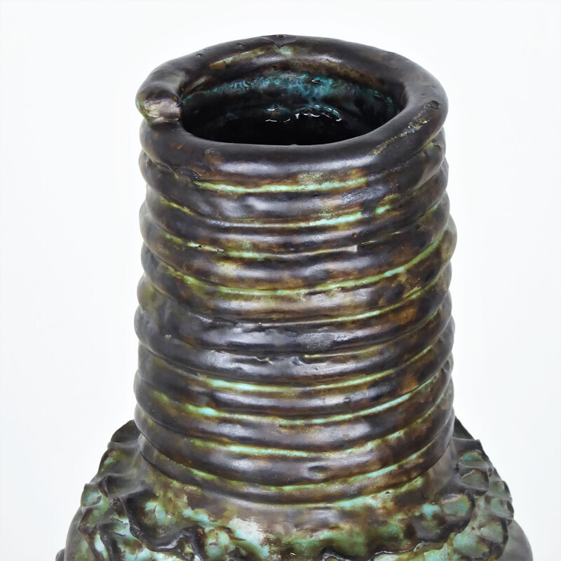Vase émaillé brun aux reflets oxydé , Jérôme MASSIER - 1950