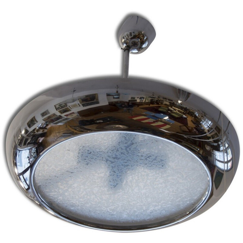 Napako "UFO" pendant in chromed metal and frosted glass, Josef HURKA - 1930s