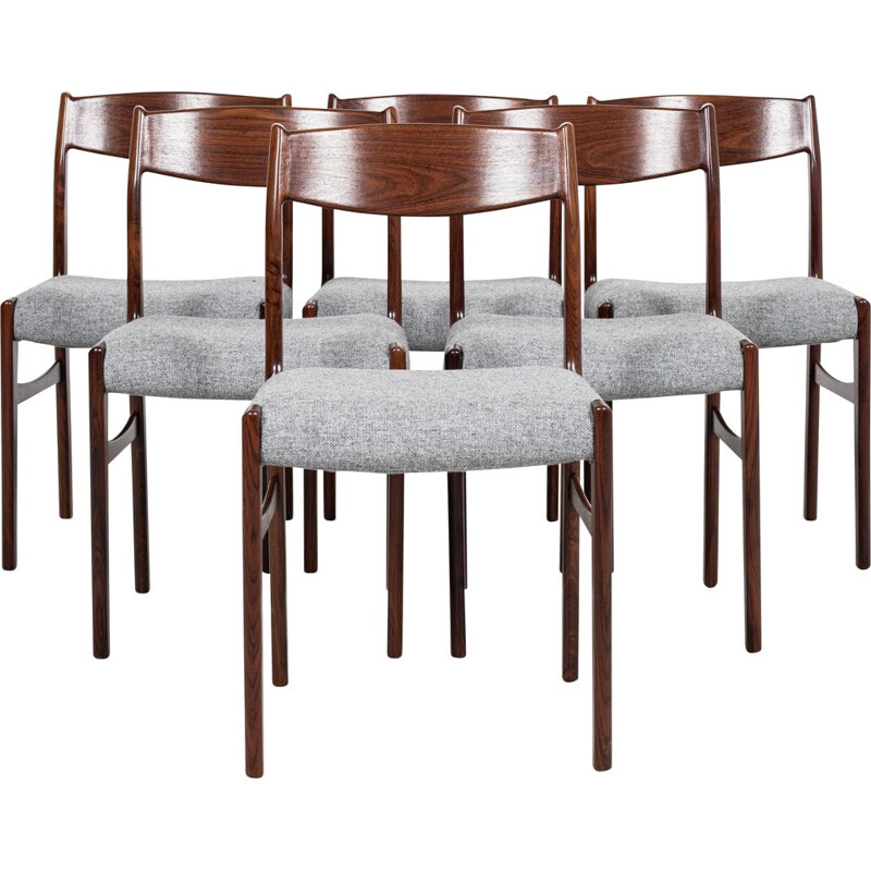 Conjunto de 6 cadeiras de pau-rosa dinamarquesas vintage de Glyngøre Stolefabrik, 1960