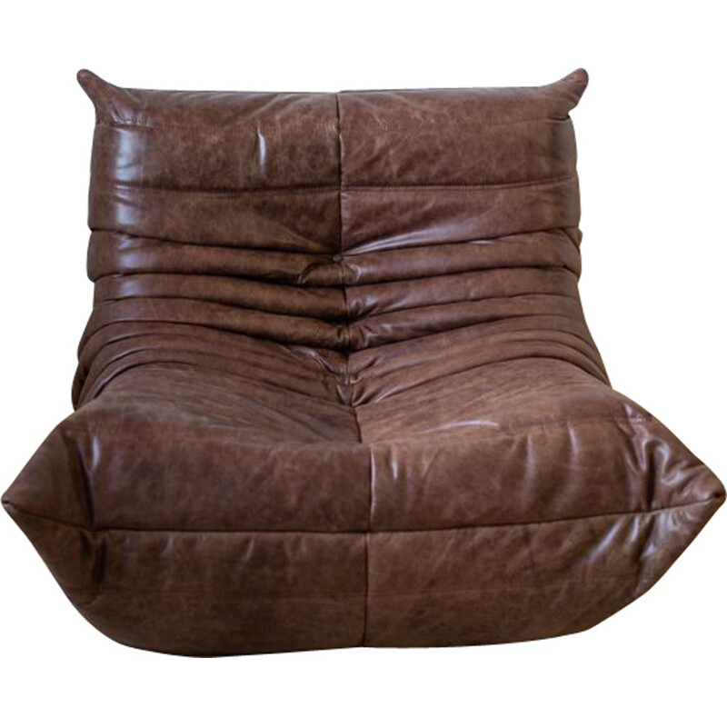 fauteuil vintage Togo - cuir brun