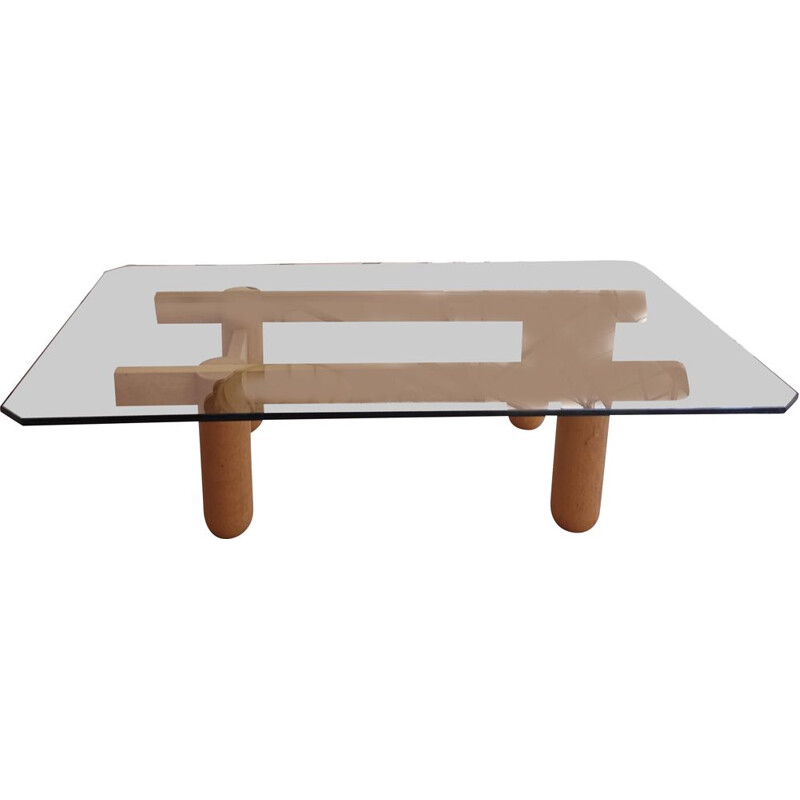 Table basse vintage en bois et verre