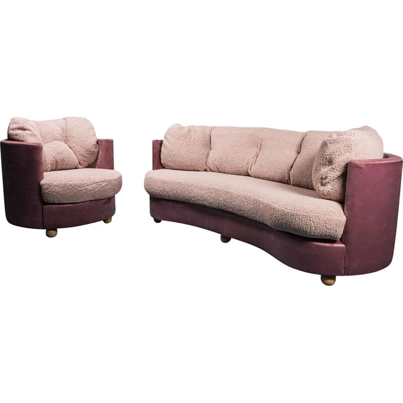 Vintage-Lounge-Set in rosa Bouclé, 1970