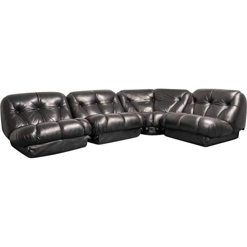 Vintage black leather living room set by Rino Maturi for Mimo, 1970s