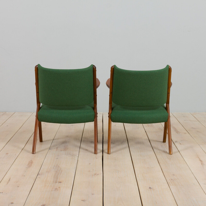 Pair of vintage Dal Vera model 3011 armchairs in green wool by Colegoano Italia, 1950s