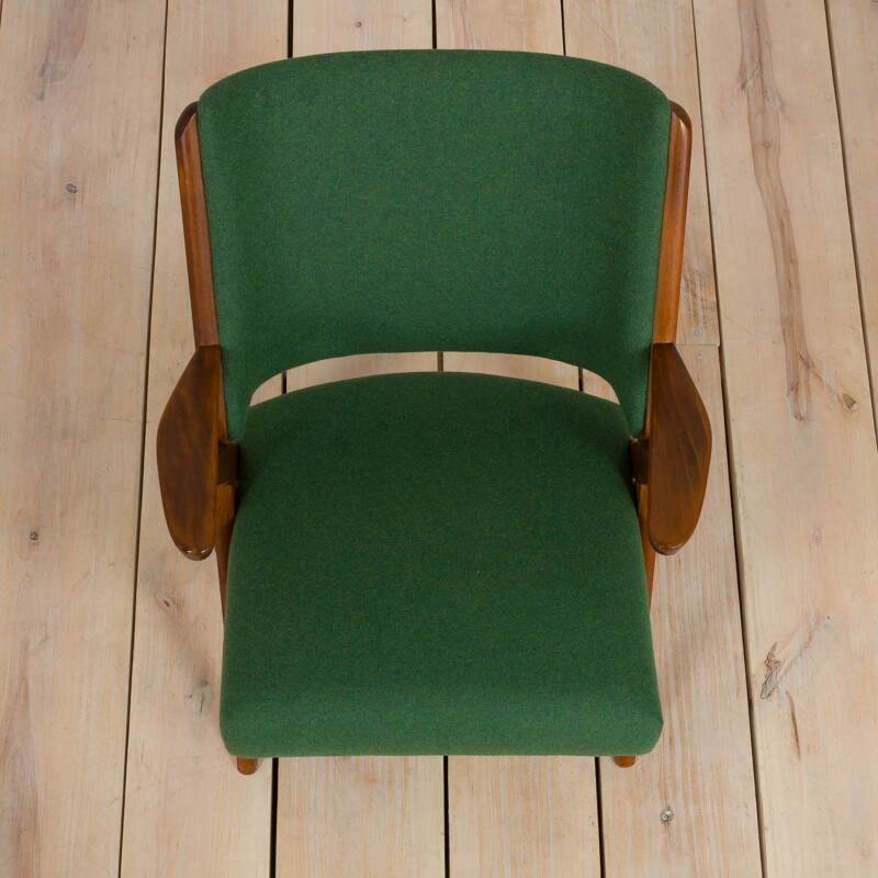 Pair of vintage Dal Vera model 3011 armchairs in green wool by Colegoano Italia, 1950s