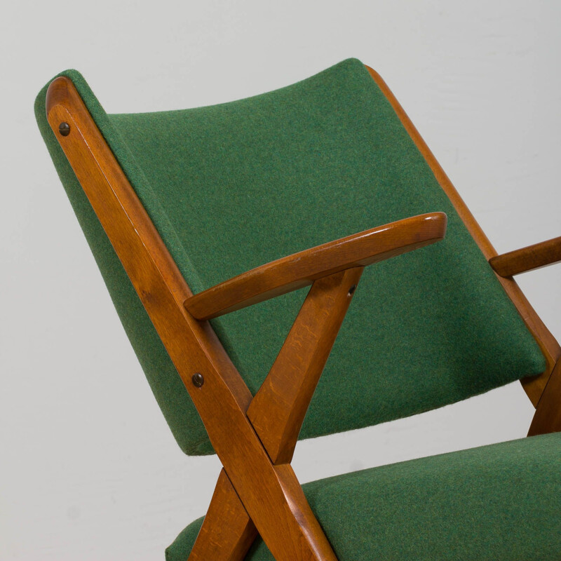 Pair of vintage Dal Vera model 3011 armchairs in green wool by Colegoano Italia, 1950s