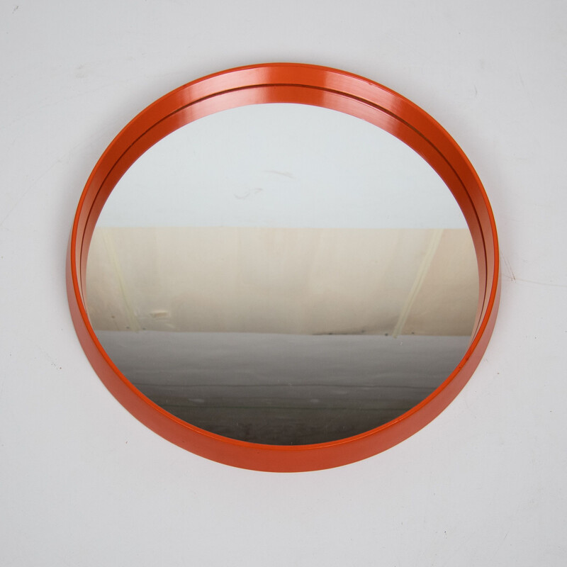 Miroir mural rond vintage orange, 1960