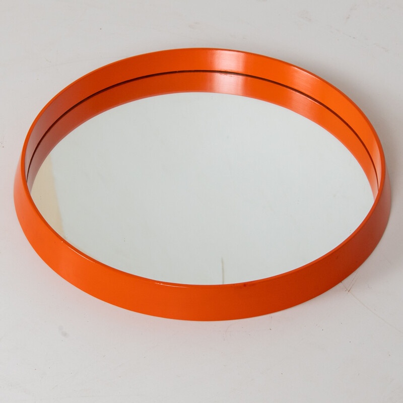 Vintage orange round wall mirror, 1960s