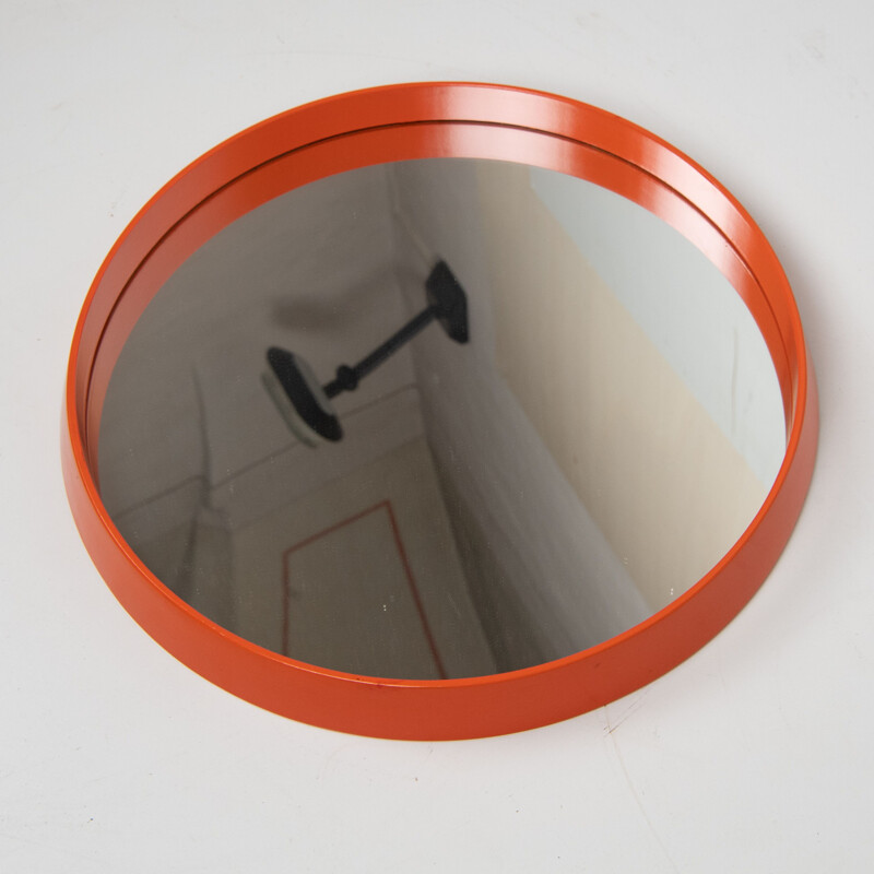 Vintage orange round wall mirror, 1960s