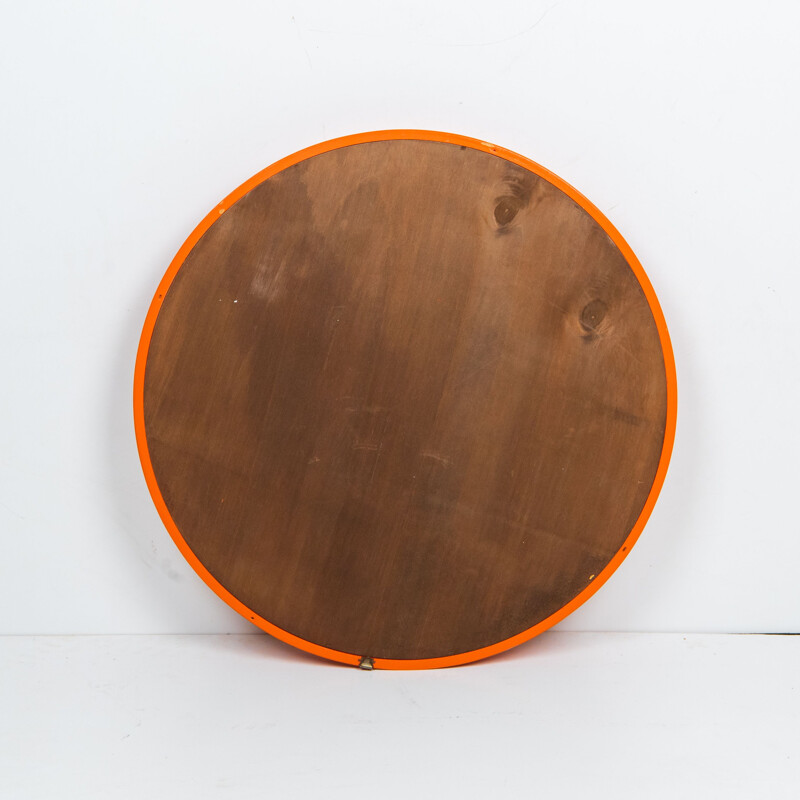 Vintage orange round wall mirror, 1960s