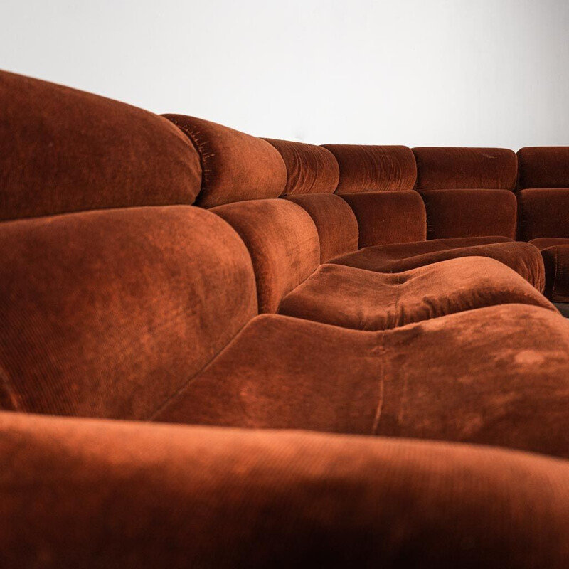 Vintage modular living room set in burgundy fabric, 1970s