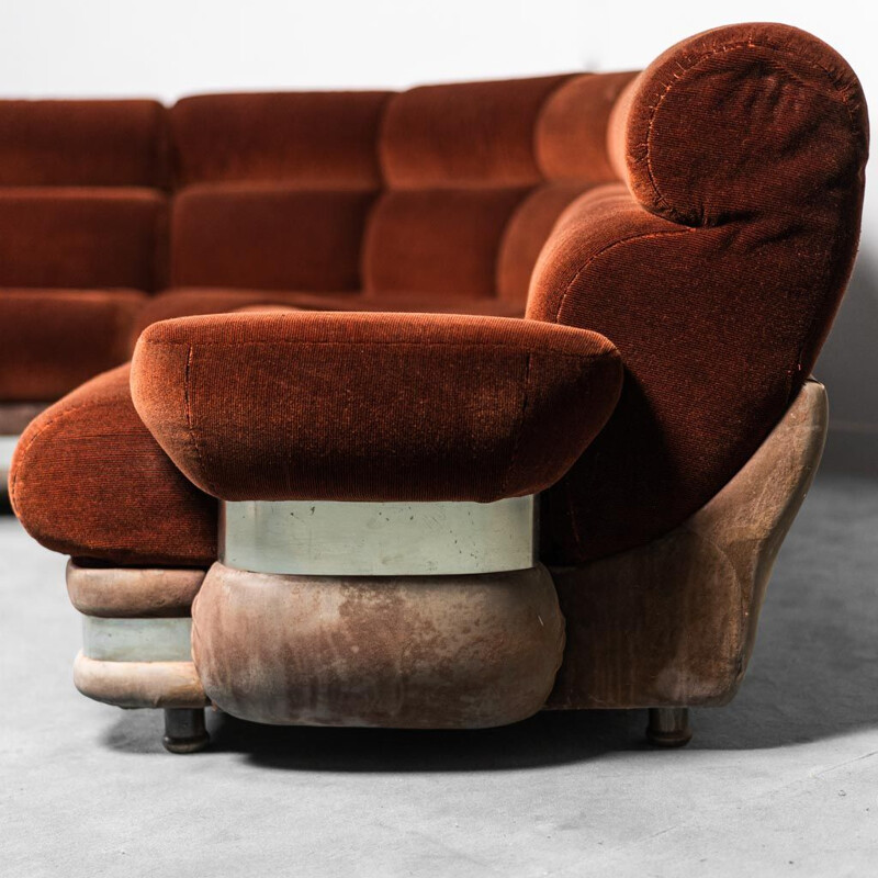 Vintage modular living room set in burgundy fabric, 1970s