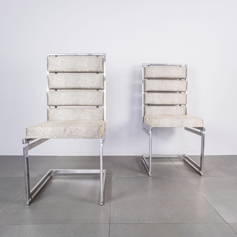 Pair of vintage chairs in chromed steel and fabric by Romeo Rega