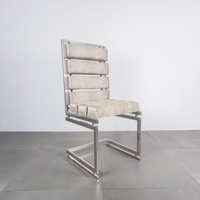 Pair of vintage chairs in chromed steel and fabric by Romeo Rega