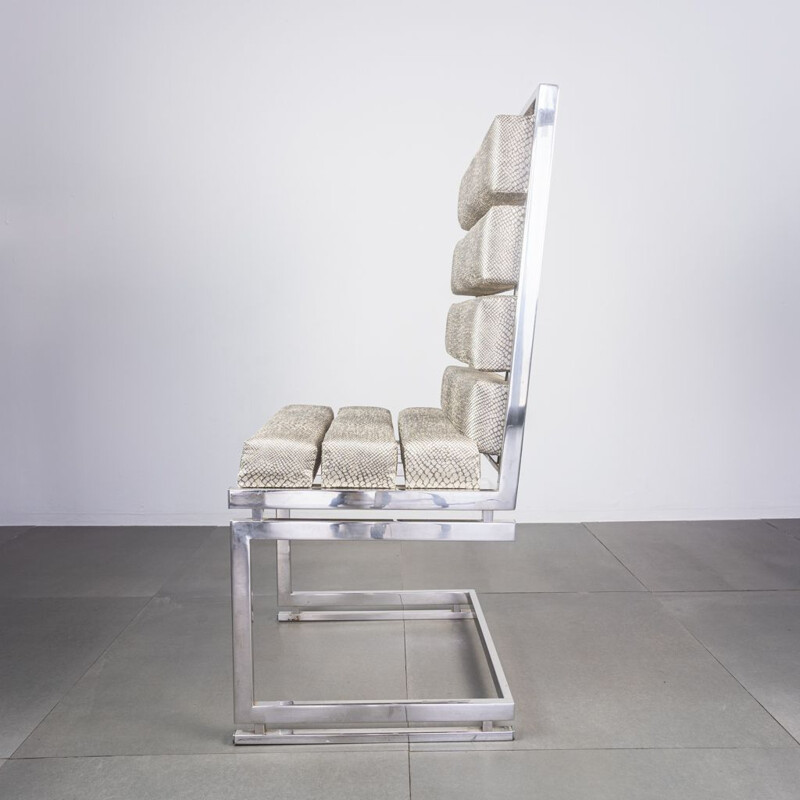 Pair of vintage chairs in chromed steel and fabric by Romeo Rega