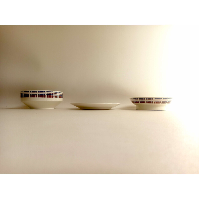 Set of 3 vintage dishes with tartan pattern, Badonviller earthenware, France