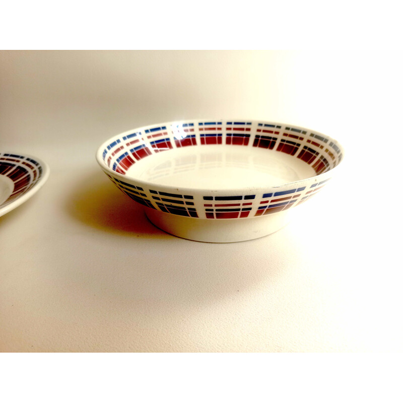 Set of 3 vintage dishes with tartan pattern, Badonviller earthenware, France