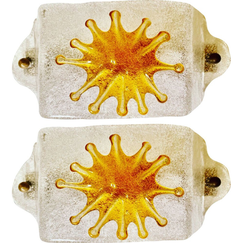Pair of vintage Mazzega wall lamps in Murano glass, 1970s